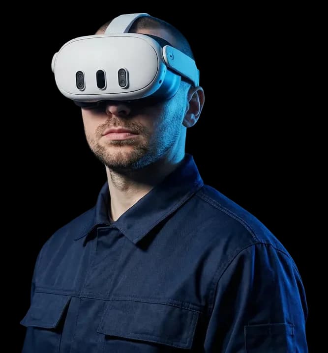 Profissional usando headset de realidade virtual